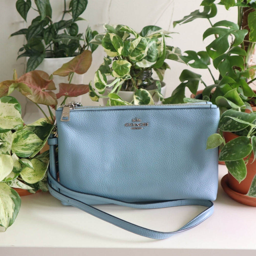 Coach double zip crossbody mini bag baby blue